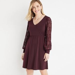 NWT XS Maurices Maroon Lace Babydoll Dress Mini Length